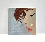 Ceramic Tile Art Hand-painted Lady Face Design Signed Isabel Roberts 8X8". Fixed Price $28.00.
